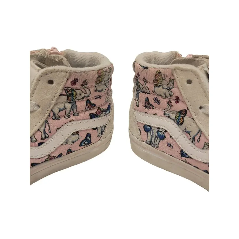 Girls Vans High Top Zip Up Sneakers Elephant Print Sz 7